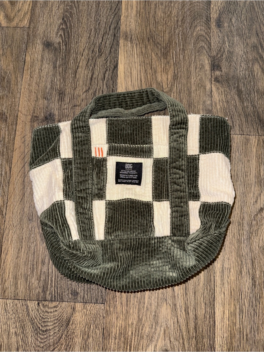 BDG Olive & Cream Checkerboard Corduroy Tote - Picture 2 of 8